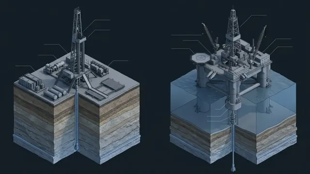 Onshore vs. Offshore Drilling – Costs, Risks and Rigs - 3D Cutaway Animation
