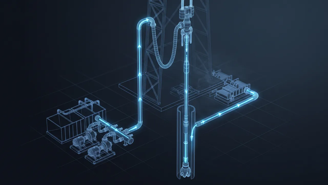 Drilling Fluid Circulation – The Mud Path Through a Well - 3D Wireframe Animation