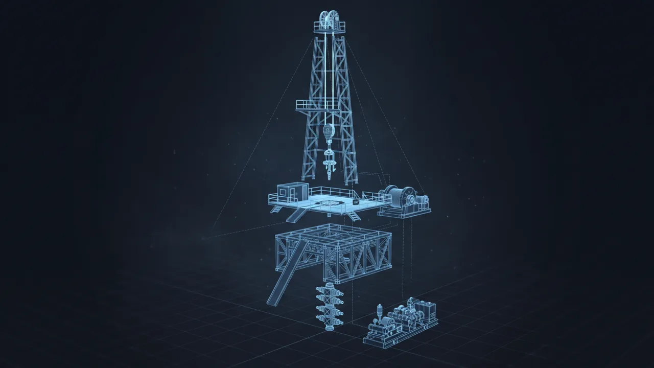 Drilling Rig Components – Every Major System, Labeled - 3D Wireframe Animation