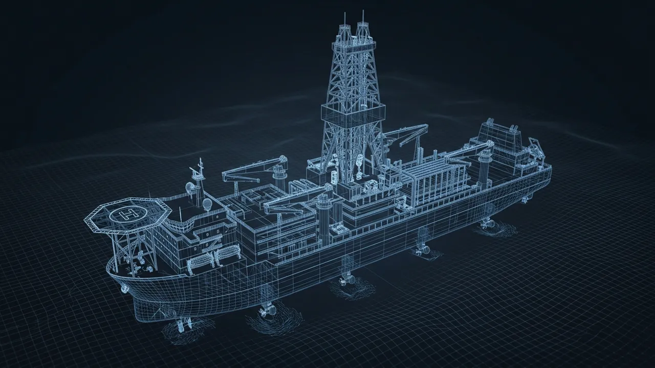 Drillships – How a Ship Drills a Well Miles Below the Sea - 3D Wireframe Animation