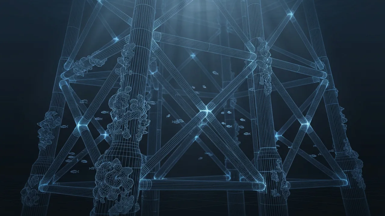 What Happens Under an Oil Rig? – Legs, Jackets and Reefs - 3D Wireframe Animation